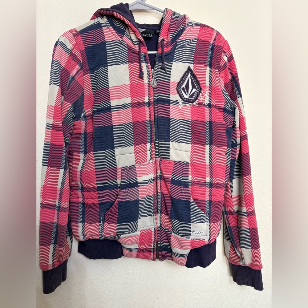 Volcom Plaid Zipper Hoodie Y2K